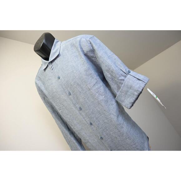Cubavera Hawaiian Shirt Linen Poly Gray Long Sleeve Mens Size Large NWT - Picture 1 of 8